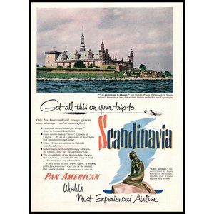 1951 Pan Am American World Airways Scandinavia Elsinore Castle Vintage Print Ad